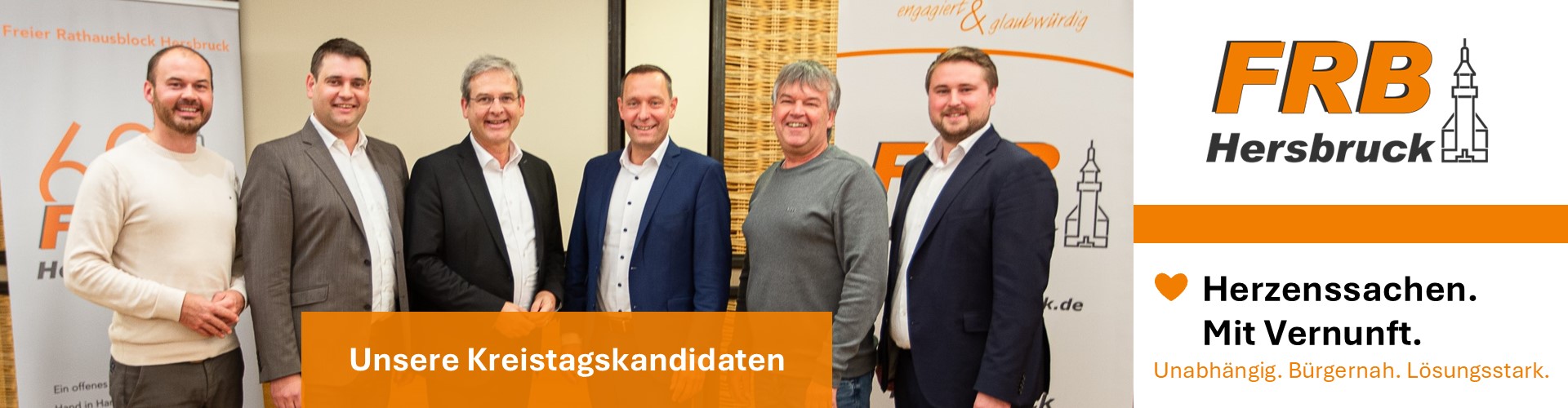 Unsere Kreistagskandidaten für Hersbruck im Nürnberger Land 2026 (Liste 2: Freie Wähler) 2026: Maurizio Schneider, Marco Schnellinger, Robert Ilg, Roland Winkler und Marc Stefes mit Landrat Armin Kroder